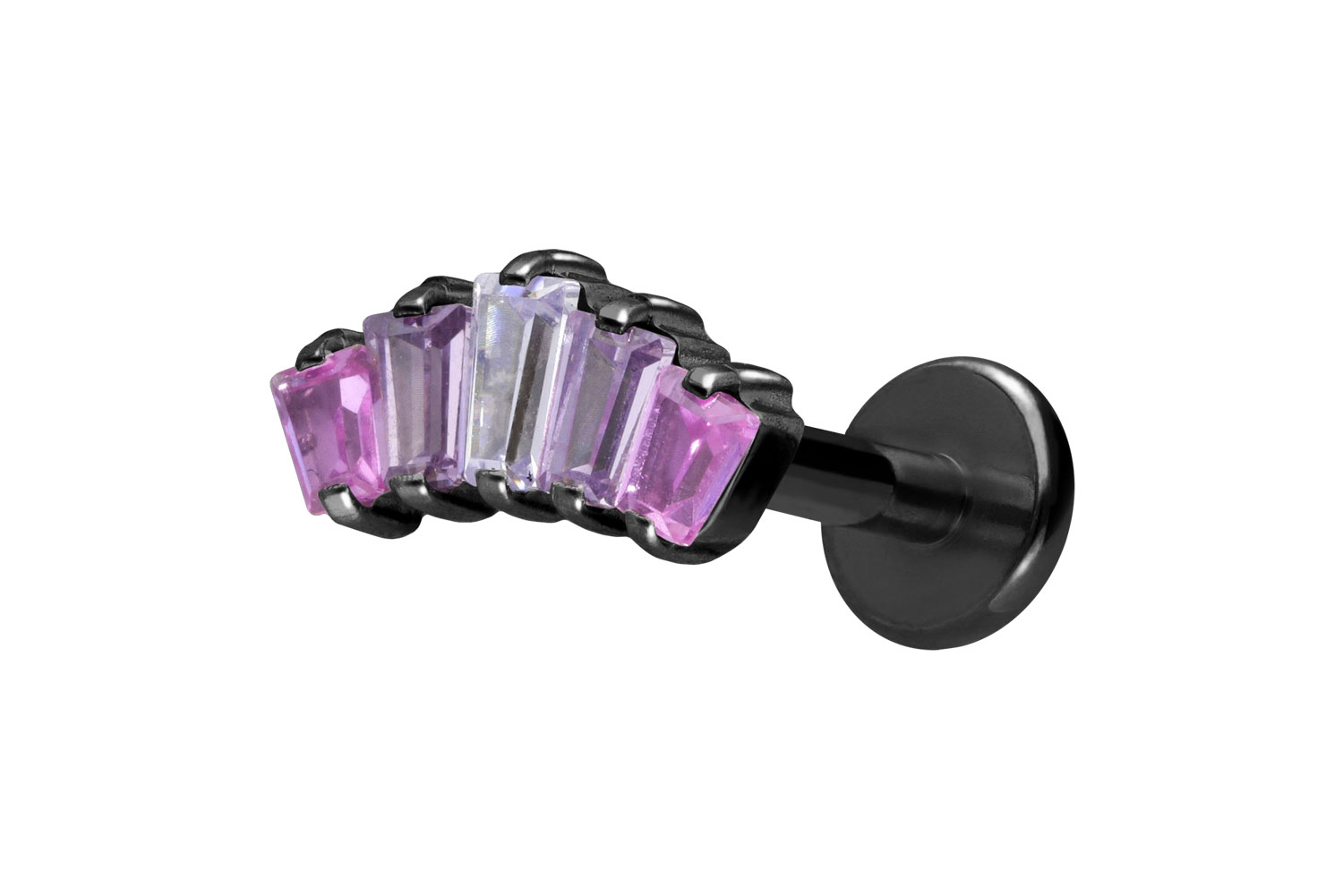 Titan Labret Piercing mit Innengewinde 5 EINGEFASSTE KRISTALLRECHTECKE